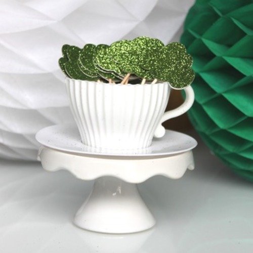 10 décorations pour petits gâteaux (cupcakes toppers )- nuages verts à paillettes 