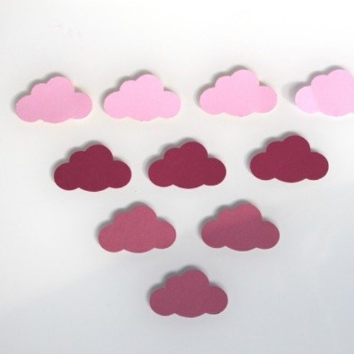 10 stickers nuages en papier cartonné - tons de rose 