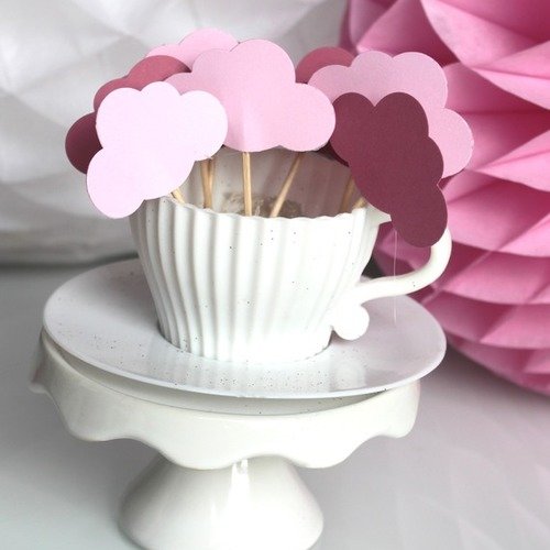 10 décorations pour petits gâteaux (cupcakes toppers )- nuages roses pour baptême 