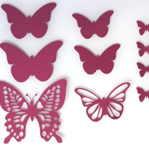 Lot de 10 papillons rose framboise - différents formats 