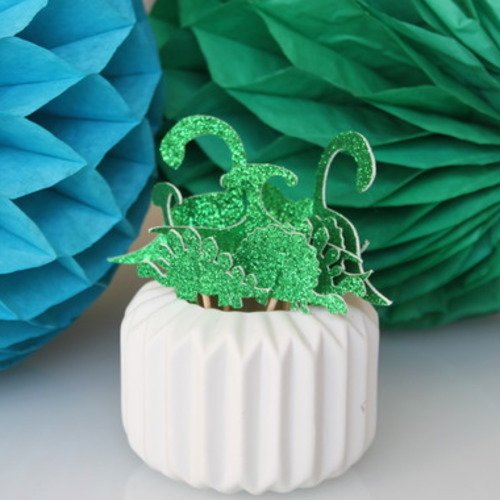 10 décorations pour petits gâteaux (cupcakes toppers ) dinosaures paillettes verts 