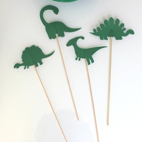 4 brochettes dinosaures verts pour fête d'anniversaire- photobooth 