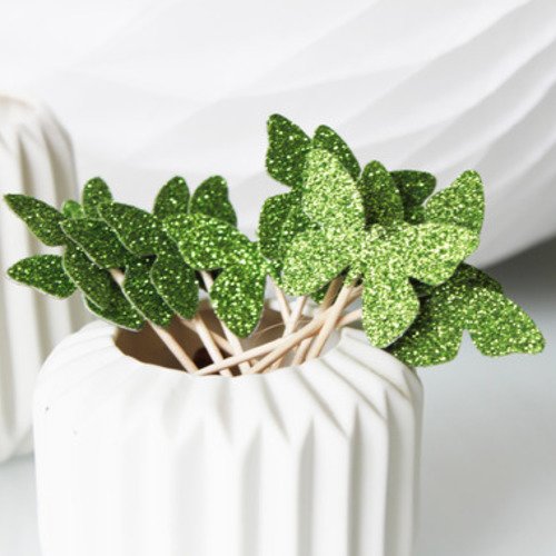 10 décorations pour petits gâteaux (cupcakes toppers )- papillons paillettes verts 
