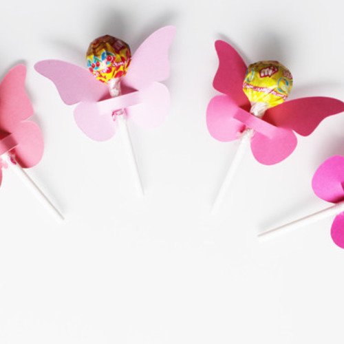 10 papillons en papier cartonné pour sucettes - décoration de table de fête - rose 
