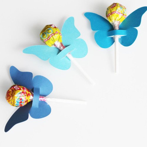 10 papillons en papier cartonné pour sucettes - décoration de table de fête - bleus 