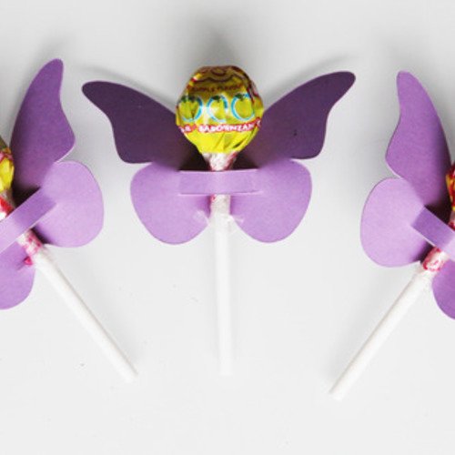 10 papillons en papier cartonné pour sucettes - décoration de table de fête - violet 
