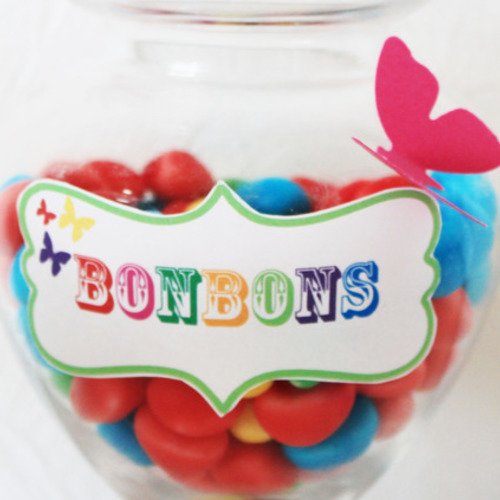 8 stickers "bonbons" ou "gourmandises" -thème arc en ciel et papillons- multicolore 