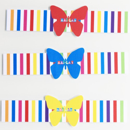 6 étiquettes bouteilles -thème arc en ciel et papillons -personnalisées 