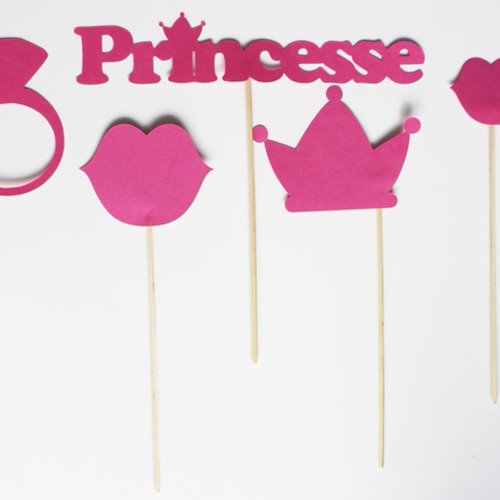Lot de 5 accessoires photobooth anniversaire princesse - fuchsia 