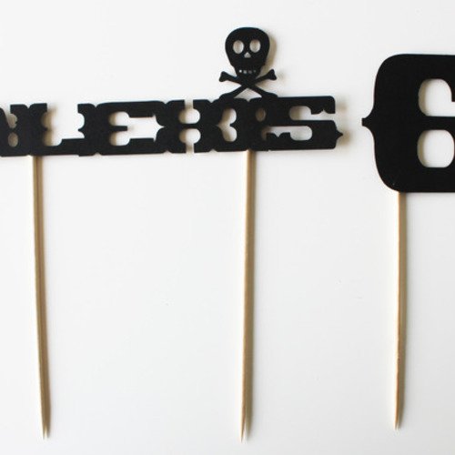 Décoration pour gâteau d'anniversaire pirate - grand toppers- noir et rouge- personnalisée 