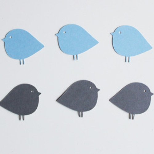 10 confettis -oiseau en papier 210 gr- bleu lavande et gris acier- décoration pour table de baptême 