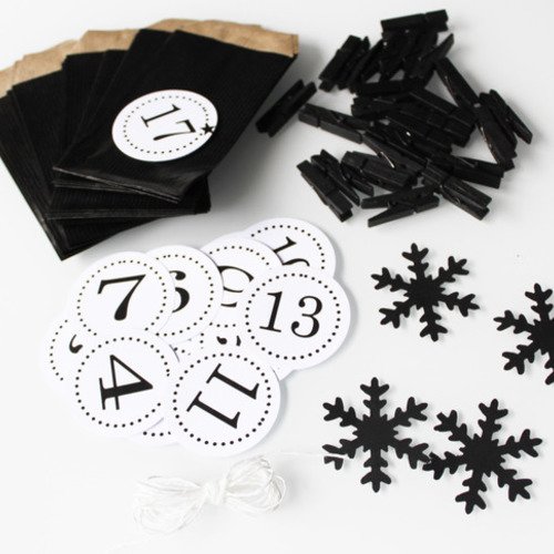 Noël : kit calendrier de l'avent noir et blanc- flocons noirs 