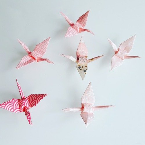 6 mini origami grues roses 