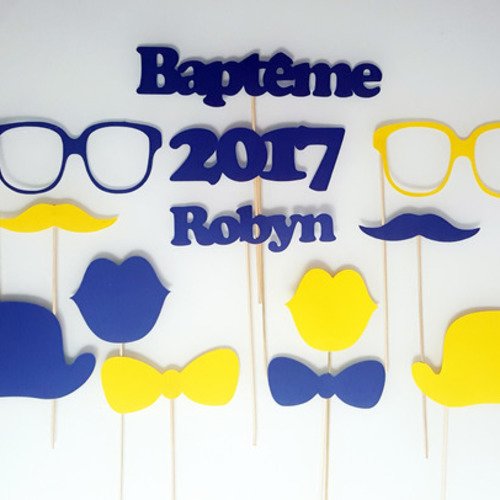Lot de photobooth baptême enfant- personnalisé -moustaches-lunettes-noeuds-bouches 