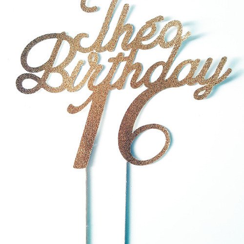 Décoration gâteau -prénom +birthday + age - topper doré pailleté