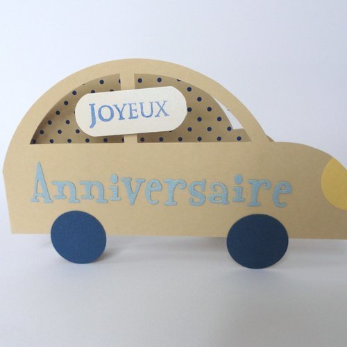 Carte Anniversaire Voiture Beige Et Bleue Un Grand Marche