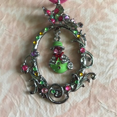 Collier pendentif - enchantement vert et rose