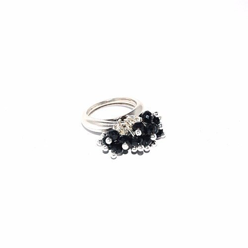 Kit "diy" bague anneau argenté et perles à facette noir
