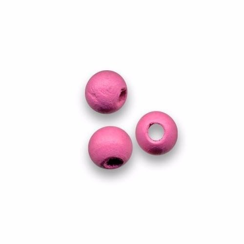 Perles en bois ronde 8 mm brut rose x 10