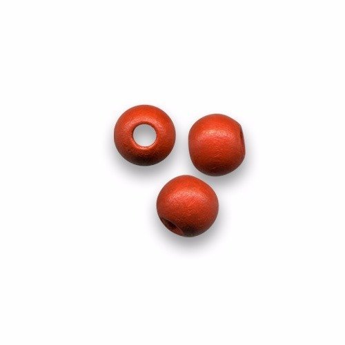 Perles en bois ronde 8 mm brut rouge x 10