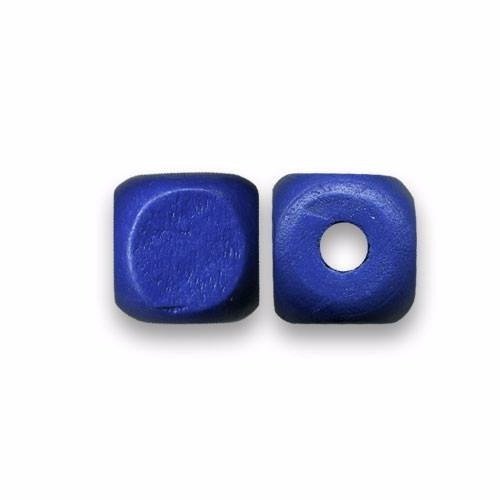 Perles en bois cube 12 mm brut bleu marine x 10