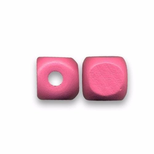 Perles en bois cube 12 mm brut rose x 10