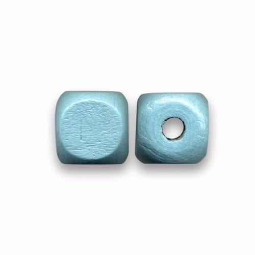 Perles en bois cube 12 mm brut bleu x 10