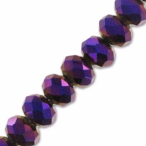 Perles en verre facettée aplaties 3x4 mm violet irisé mat x 10