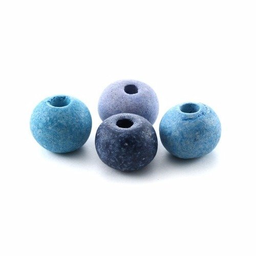 Perles céramiques rondes 12 mm camaïeu bleu mat x 10