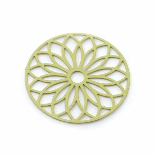 Breloque ronde fleur filigrée 24 mm vert clair