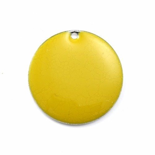 Breloque ronde métal émaillé 12 mm jaune