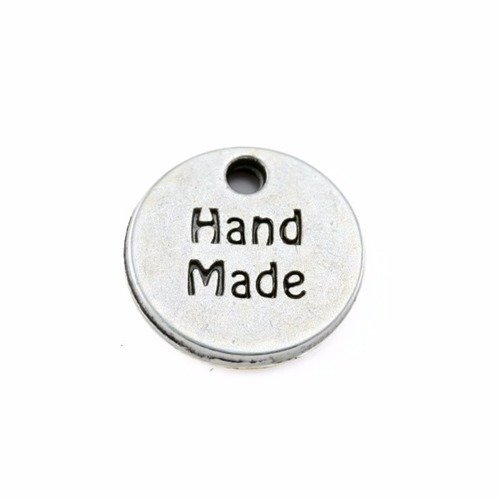 Breloque ronde "hand made" 13 mm argenté
