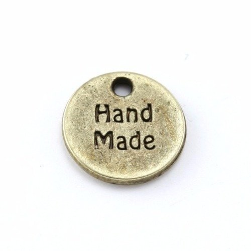 Breloque ronde "hand made" 13 mm bronze