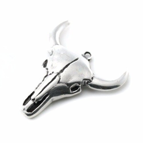 Pendentif tête de buffle 28x32 mm argenté