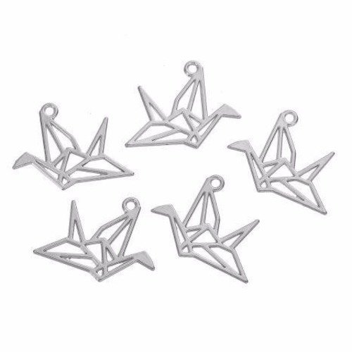 Breloque origami oiseau 29x23 mm argenté