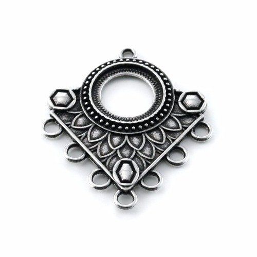 Pendentif triangle ethnique + anneaux 37x39 mm argenté