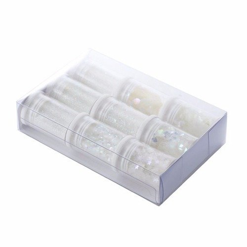 Set 9 tubes 3.5-4 g glitter assortis blanc
