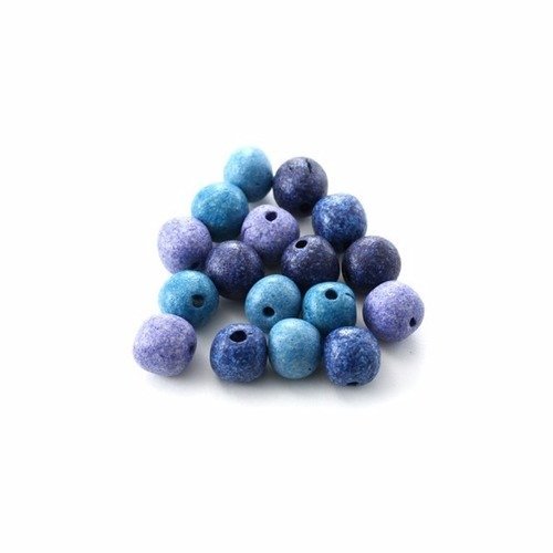 Perles céramiques rondes 8 mm camaïeu bleu mat x 10
