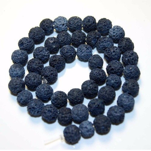 Perle de lave ronde 8 mm bleu foncé x10