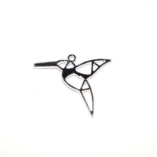 Colibri origami argenté 31x27 mm