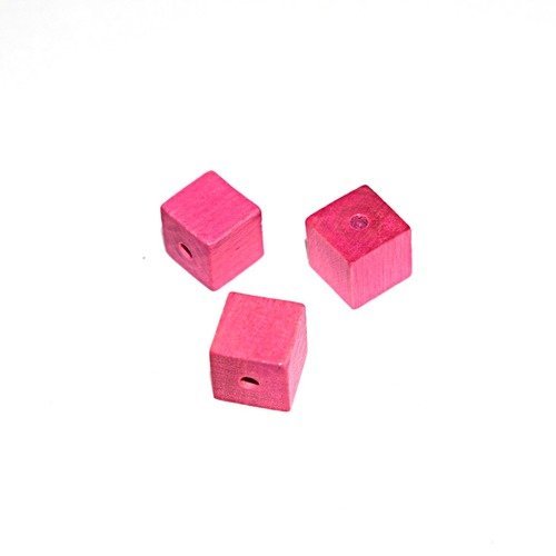 Perle en bois cube brut 10 mm traité rose x10