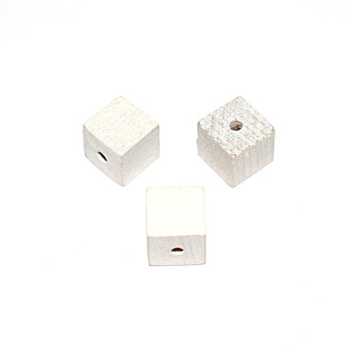 Perle en bois cube brut 10 mm traité blanc x10