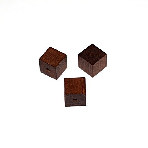 Perle en bois cube brut 10 mm traité marron foncé x10
