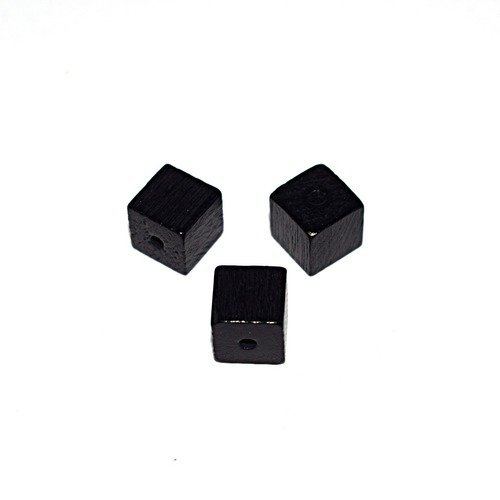 20 Perles Cubes en Bois 12mm Noir 