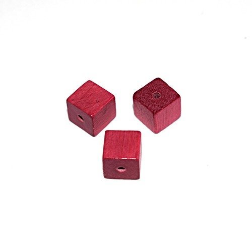 Perle en bois cube brut 10 mm traité vieux rose x10