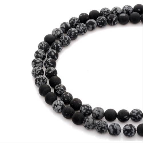 Perle obsidienne (flocon de neige) moucheté noir gris 6mm  x10