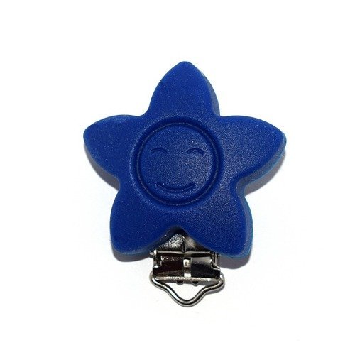 Attache tétine silicone étoile / fleur bleu marine