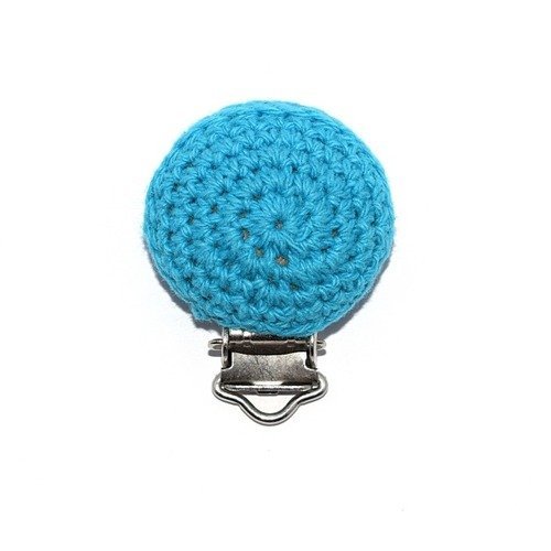 Attache tétine 30 mm crochet turquoise (bleu)
