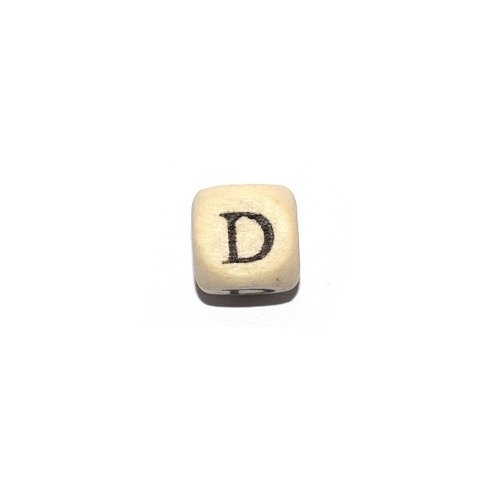 Perle lettre alphabet d cube 10mm  en bois imprimé noir