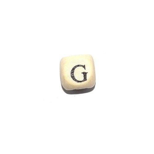 Perle lettre alphabet g cube 10mm  en bois imprimé noir